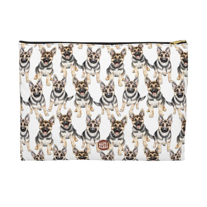 Cute German Sheperd Pattern Flat white toiletry zip bag gift for dog mom dad furparent pet animal lover aesthetic birthday secret santa Christmas cosmetic travel drugs storage case accessory pouch makeup pencil waveywares wavey wares wavywares wavy wares