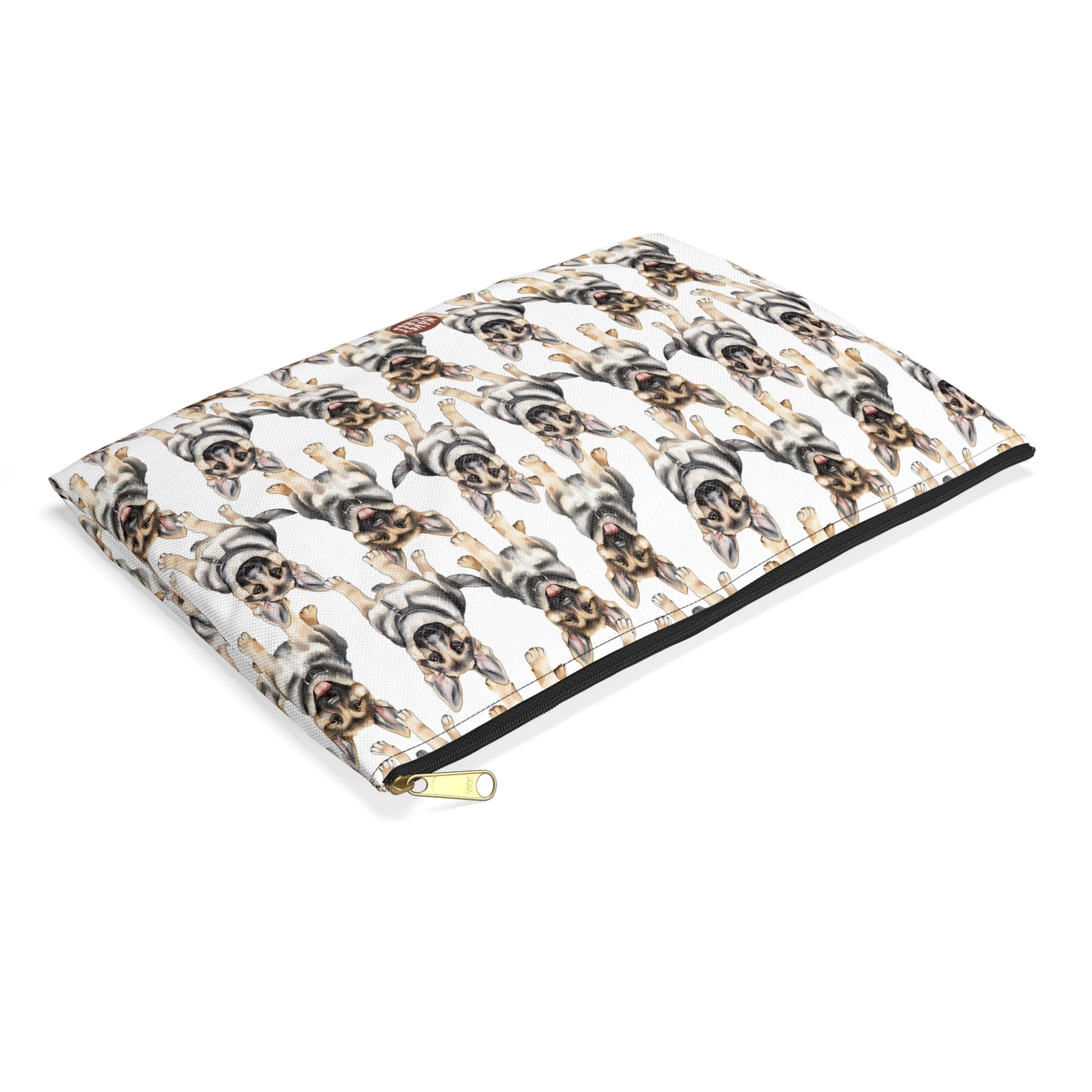 Cute German Sheperd Pattern Flat Lay white toiletry zip bag gift for dog mom dad furparent pet animal lover aesthetic birthday secret santa Christmas cosmetic travel drugs storage case accessory pouch makeup pencil waveywares wavey wares wavywares wavy wares