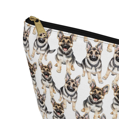 Cute German Sheperd Pattern Zipper white toiletry zip bag gift for dog mom dad furparent pet animal lover aesthetic birthday secret santa Christmas cosmetic travel drugs storage case accessory pouch makeup pencil waveywares wavey wares wavywares wavy wares