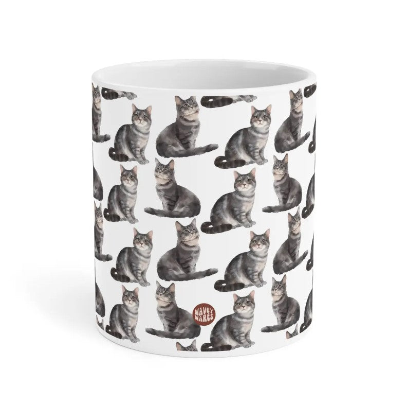 Cute Grey Cats Watercolor Pattern 20oz white funny large coffee mug gift for cat mom dad lady tabby kitten feline meow pet enthusiast him her friend animal lover birthday secret santa Christmas waveywares wavey wares wavywares wavy wares side