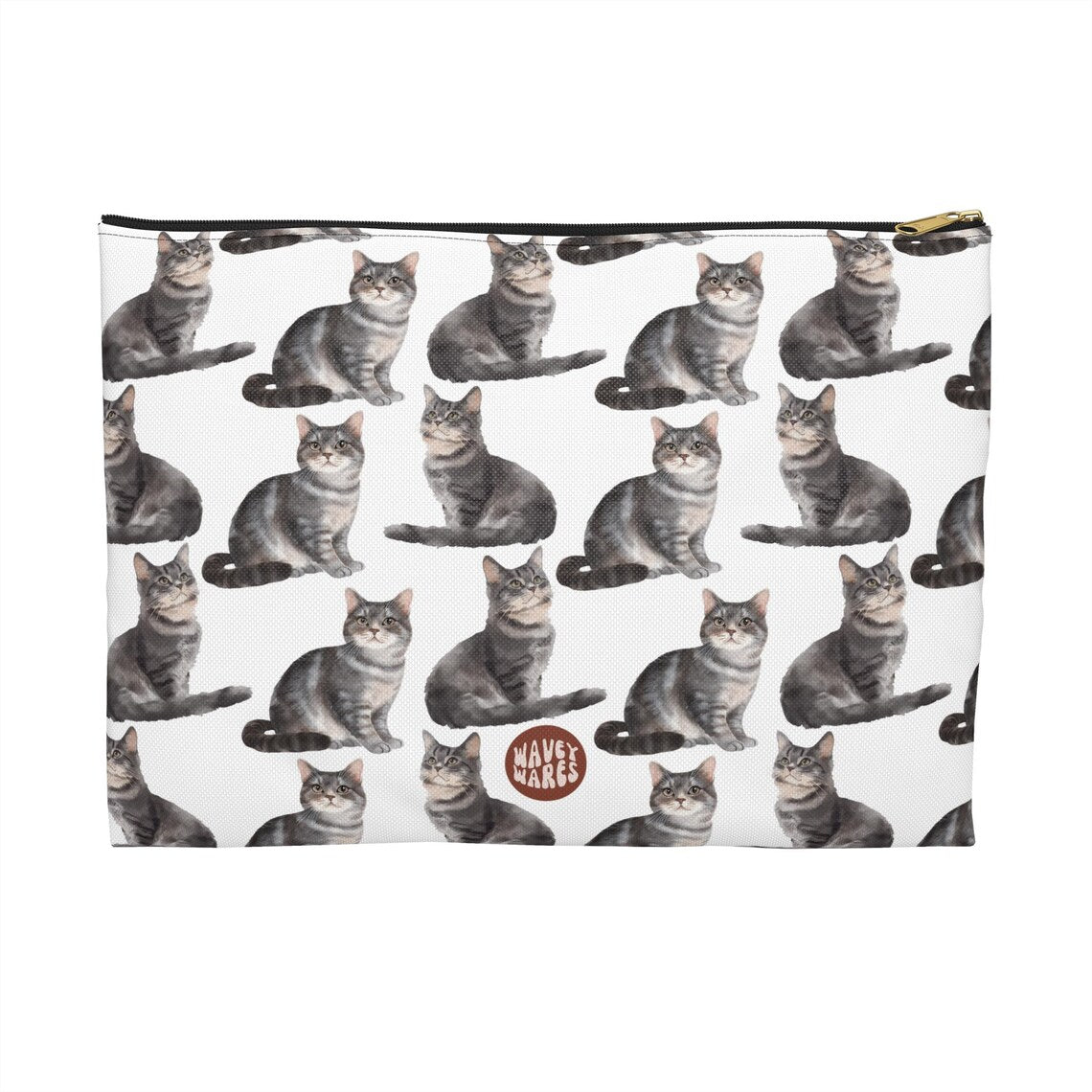 Cute Grey Cats Pattern flat white Toiletry zip bag gift for cat lady mom dad tabby kitten shorthair feline enthusiast animal lover meow purr pet secret santa birthday Christmas makeup travel drugs storage case accessory pouch cosmetic pencil waveywares wavey wares wavywares wavy wares