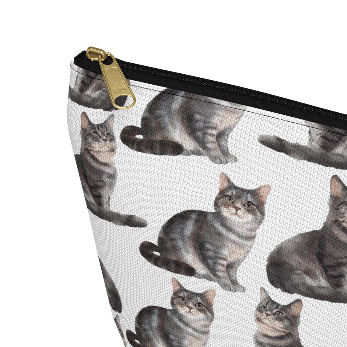 Cute Grey Cats Pattern zipper white Toiletry zip bag gift for cat lady mom dad tabby kitten shorthair feline enthusiast animal lover meow purr pet secret santa birthday Christmas makeup travel drugs storage case accessory pouch cosmetic pencil waveywares wavey wares wavywares wavy wares