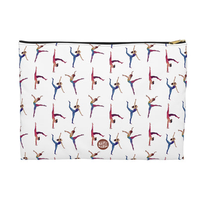 Cute Gymnastics Pattern flat white makeup zip bag gift for gymnasts enthusiast sports lover athlete physical exercise flexibility artistry rhythmic aesthetic birthday secret santa Christmas toiletry cosmetic drugs storage case accessory pouch travel pencil waveywares wavey wares wavywares wavy wares