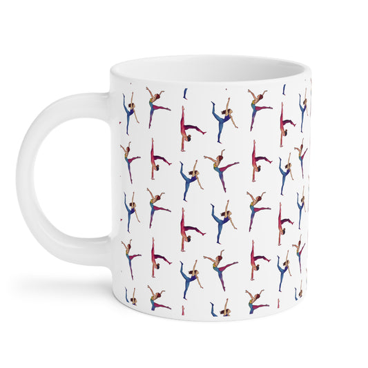 Cute Gymnastics Watercolor Pattern 20oz white funny large coffee mug gift for gymnasts enthusiast sports lover athlete physical exercise flexibility artistry rhythmic aesthetic birthday secret santa Christmas waveywares wavey wares wavywares wavy wares