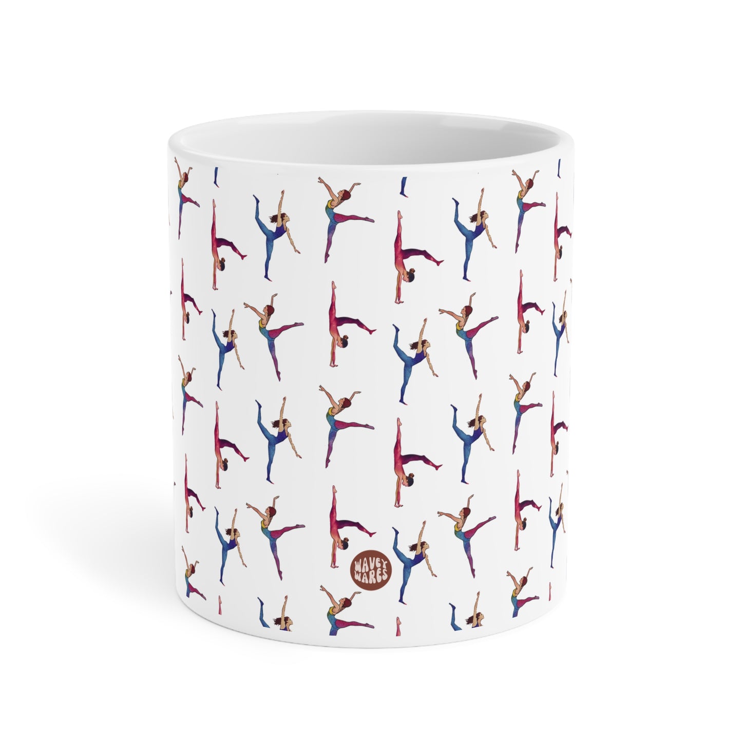 Cute Gymnastics Watercolor Pattern 20oz white funny large coffee mug gift for gymnasts enthusiast sports lover athlete physical exercise flexibility artistry rhythmic aesthetic birthday secret santa Christmas waveywares wavey wares wavywares wavy wares side