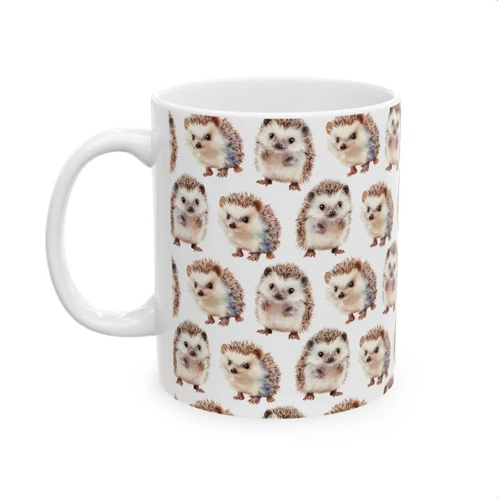 Cute Hedgehogs Watercolor Pattern 11oz white funny large coffee mug gift for owner baby wild animal lover best friend her aesthetic birthday secret santa Christmas waveywares wavey wares wavywares wavy wares