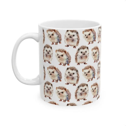 Cute Hedgehogs Watercolor Pattern 11oz white funny large coffee mug gift for owner baby wild animal lover best friend her aesthetic birthday secret santa Christmas waveywares wavey wares wavywares wavy wares