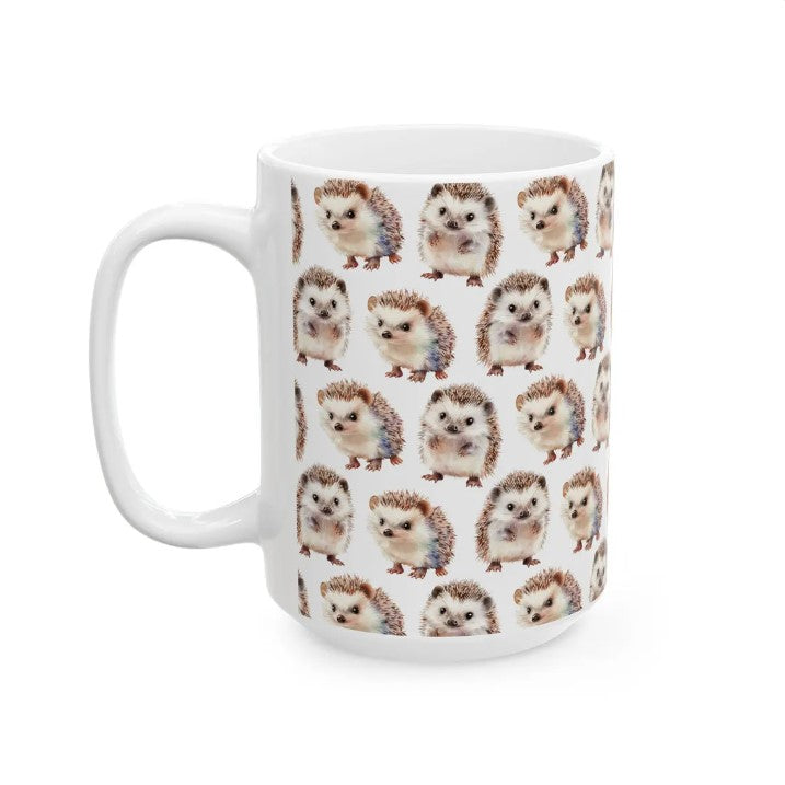 Cute Hedgehogs Watercolor Pattern 15oz white funny large coffee mug gift for owner baby wild animal lover best friend her aesthetic birthday secret santa Christmas waveywares wavey wares wavywares wavy wares