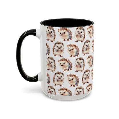 Cute Hedgehogs Watercolor Pattern 15oz white with black accent funny large coffee mug gift for owner baby wild animal lover best friend her aesthetic birthday secret santa Christmas waveywares wavey wares wavywares wavy wares