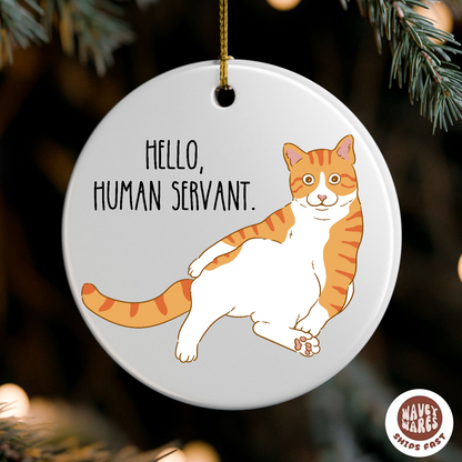 Hello Human Servant Funny Orange Cat Ornament