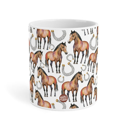 Cute Horses Watercolor Pattern 20oz white funny large coffee mug gift for horseriding rider horseshoe hooves stallion enthusiast friend animal lover neigh secret santa birthday Christmas waveywares wavey wares wavywares wavy wares side