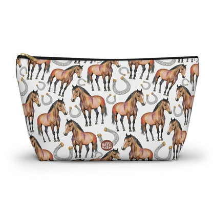 Cute Horse Pattern T Bottom white travel zip bag gift for animal lover secret santa birthday Christmas makeup cosmetic drugs storage case accessory pouch waveywares wavey wares wavywares wavy wares