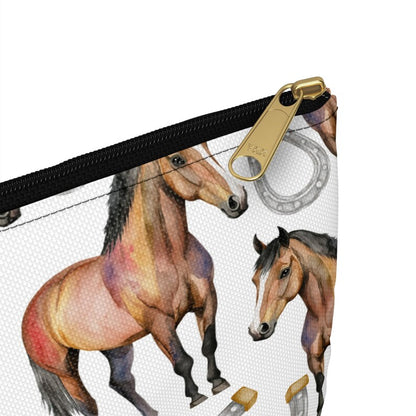 Cute Horse Pattern zipper white travel zip bag gift for animal lover secret santa birthday Christmas makeup cosmetic drugs storage case accessory pouch waveywares wavey wares wavywares wavy wares