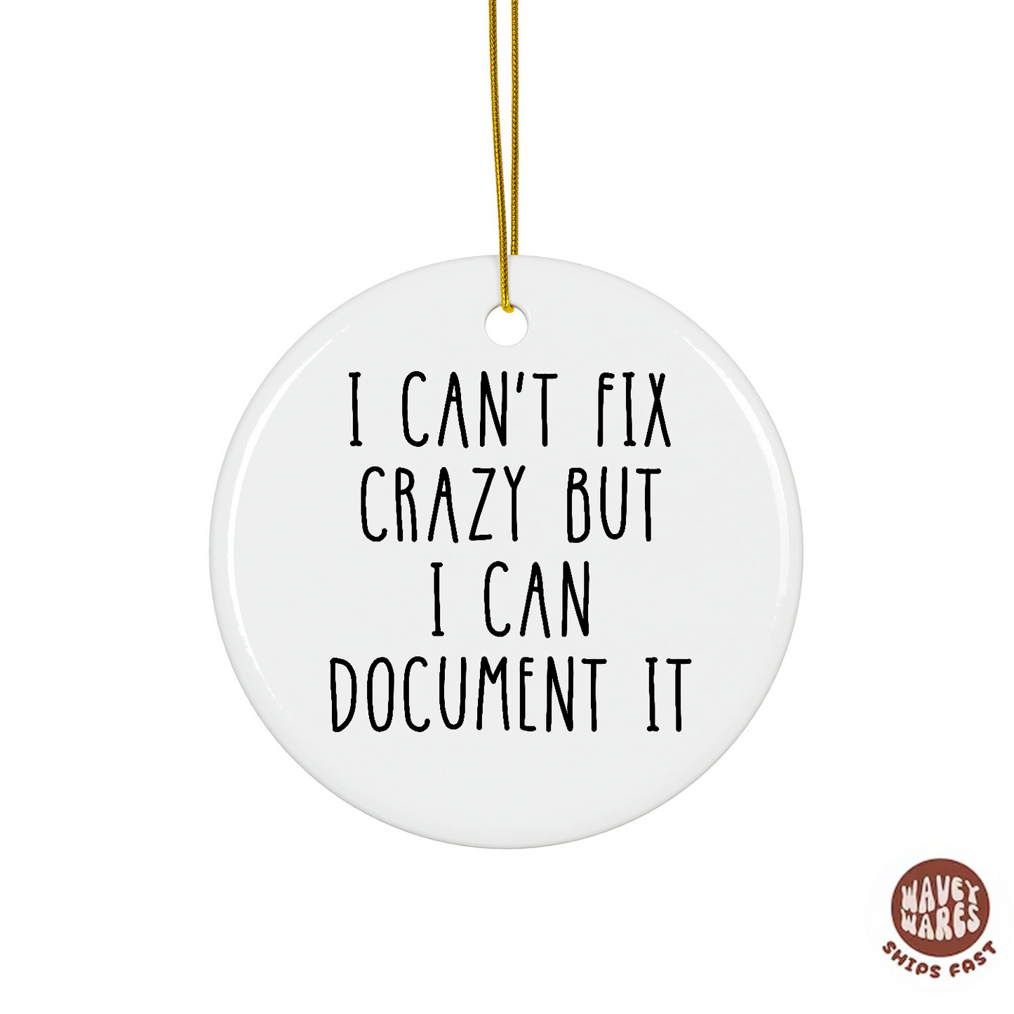 I Can't Fix Crazy But I Can Document It Funny HR Ornament