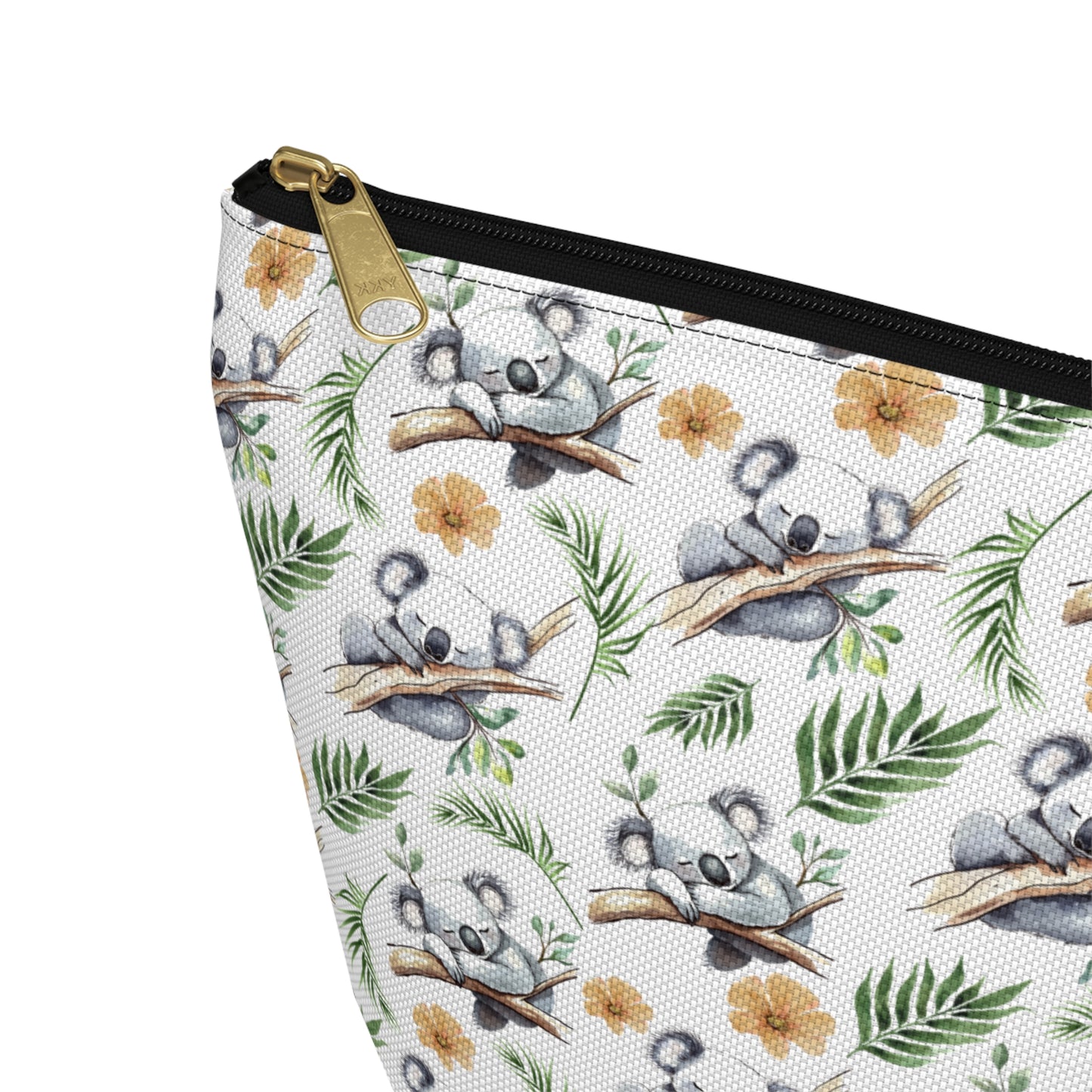 Cute Koalas Pattern zipper white cosmetic zip bag gift for koala bear enthusiast animal lover herbivore marsupial Australia mammal fluffy aesthetic birthday secret santa Christmas travel toiletry drugs storage case accessory pouch makeup pencil waveywares wavey wares wavywares wavy wares