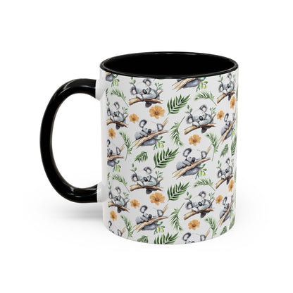 Cute Koalas Watercolor Pattern 11oz white with black accent funny large coffee mug gift for koala bear enthusiast animal lover herbivore marsupial Australia mammal fluffy aesthetic birthday secret santa Christmas waveywares wavey wares wavywares wavy wares