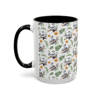 Cute Koalas Watercolor Pattern 15oz white with black accent funny large coffee mug gift for koala bear enthusiast animal lover herbivore marsupial Australia mammal fluffy aesthetic birthday secret santa Christmas waveywares wavey wares wavywares wavy wares