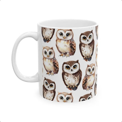 Cute Owls Watercolor Pattern 11oz white funny large coffee mug gift for bird night animal lover secret santa birthday Christmas waveywares wavey wares wavywares wavy wares