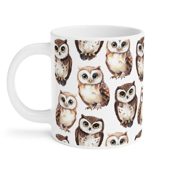 Cute Owls Watercolor Pattern 20oz white funny large coffee mug gift for bird night animal lover secret santa birthday Christmas waveywares wavey wares wavywares wavy wares