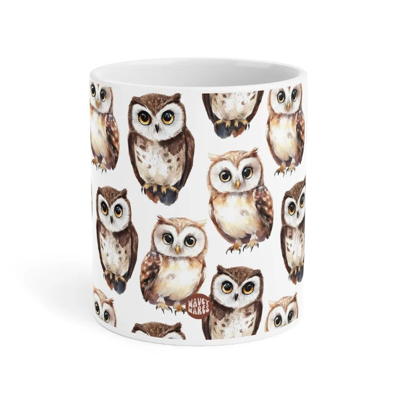 Cute Owls Watercolor Pattern 20oz white funny large coffee mug gift for bird night animal lover secret santa birthday Christmas waveywares wavey wares wavywares wavy wares side