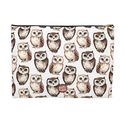 Cute Owls Pattern flat white cosmetic zip bag gift for night bird enthusiast animal lover secret santa birthday Christmas makeup travel drugs storage case accessory pouch Toiletry pencil waveywares wavey wares wavywares wavy wares