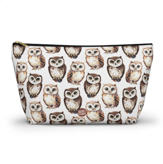 Cute Owls Pattern T Bottom white cosmetic zip bag gift for night bird enthusiast animal lover secret santa birthday Christmas makeup travel drugs storage case accessory pouch Toiletry pencil waveywares wavey wares wavywares wavy wares