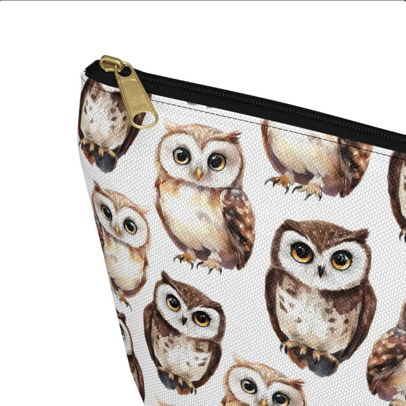 Cute Owls Pattern zipper white cosmetic zip bag gift for night bird enthusiast animal lover secret santa birthday Christmas makeup travel drugs storage case accessory pouch Toiletry pencil waveywares wavey wares wavywares wavy wares