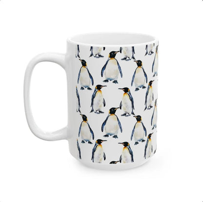 Cute Penguins Watercolor Pattern 15oz white funny large coffee mug gift for emperor flightless bird enthusiast friend animal lover secret santa birthday Christmas Antarctica waveywares wavey wares wavywares wavy wares