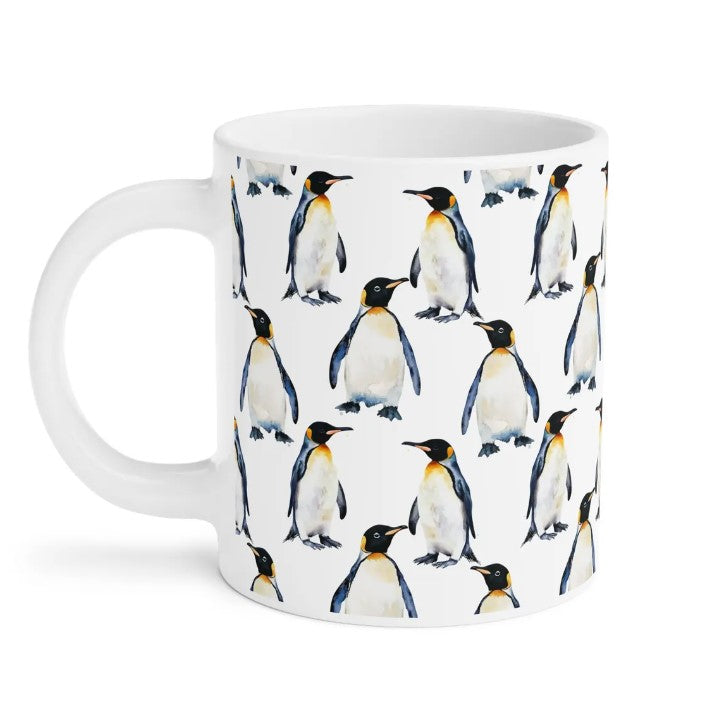 Cute Penguins Watercolor Pattern 20oz white funny large coffee mug gift for emperor flightless bird enthusiast friend animal lover secret santa birthday Christmas Antarctica waveywares wavey wares wavywares wavy wares