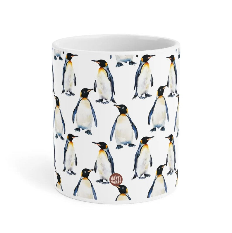 Cute Penguins Watercolor Pattern 20oz white funny large coffee mug gift for emperor flightless bird enthusiast friend animal lover secret santa birthday Christmas Antarctica waveywares wavey wares wavywares wavy wares side