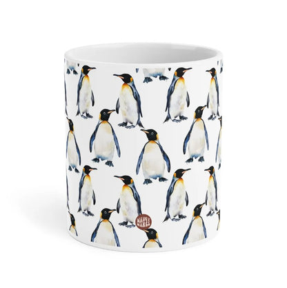 Cute Penguins Watercolor Pattern 20oz white funny large coffee mug gift for emperor flightless bird enthusiast friend animal lover secret santa birthday Christmas Antarctica waveywares wavey wares wavywares wavy wares side