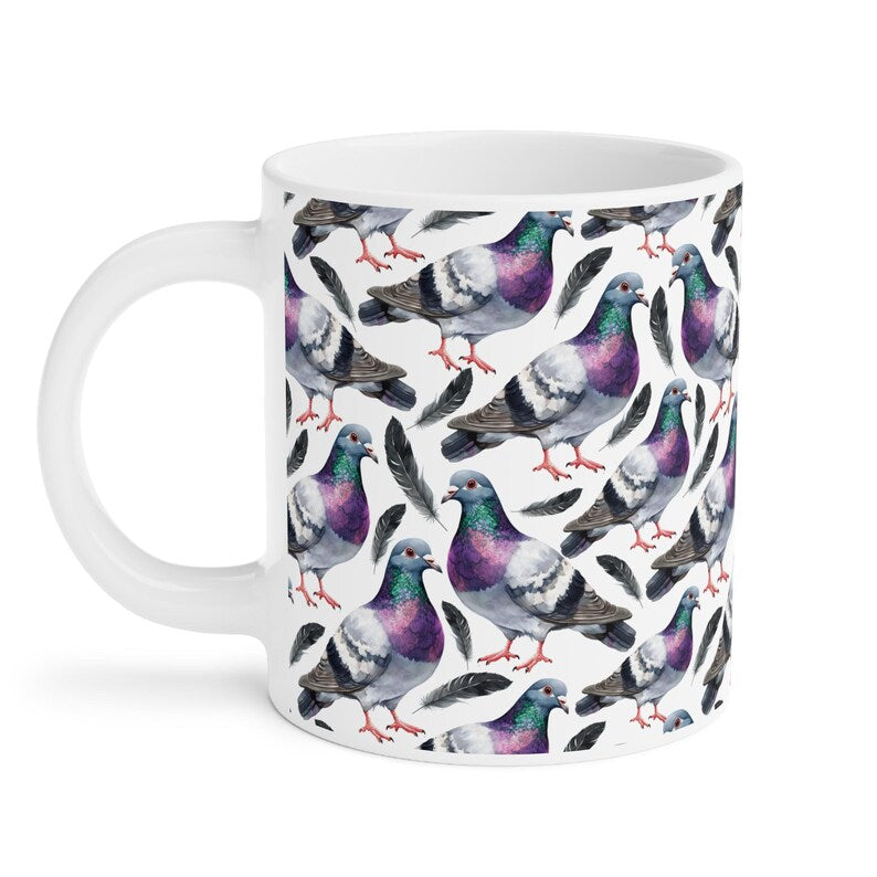 Cute Pigeon Watercolor Pattern 20oz white funny large coffee mug gift for bird animal lover secret santa birthday Christmas waveywares wavey wares wavywares wavy wares