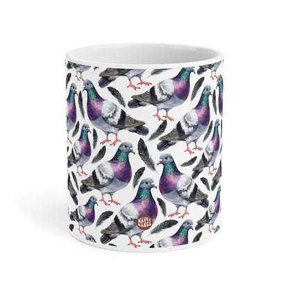 Cute Pigeon Watercolor Pattern 20oz white funny large coffee mug gift for bird animal lover secret santa birthday Christmas waveywares wavey wares wavywares wavy wares side