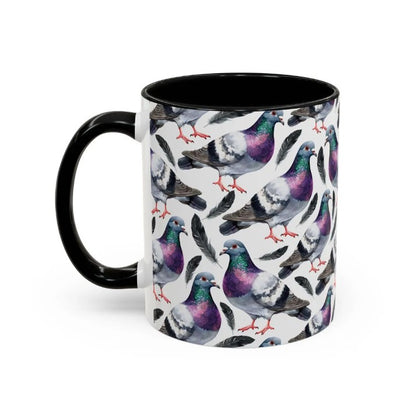 Cute Pigeon Watercolor Pattern 11oz white with black accent funny large coffee mug gift for bird animal lover secret santa birthday Christmas waveywares wavey wares wavywares wavy wares