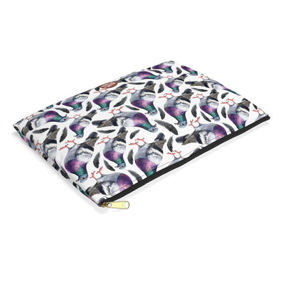 Cute Pigeons Pattern flat lay white Toiletry zip bag gift for pigeon lady bird enthusiast animal lover secret santa birthday Christmas makeup travel drugs storage case accessory pouch cosmetic pencil waveywares wavey wares wavywares wavy wares