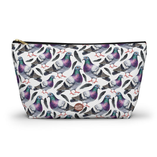 Cute Pigeons Pattern T Bottom white Toiletry zip bag gift for pigeon lady bird enthusiast animal lover secret santa birthday Christmas makeup travel drugs storage case accessory pouch cosmetic pencil waveywares wavey wares wavywares wavy wares