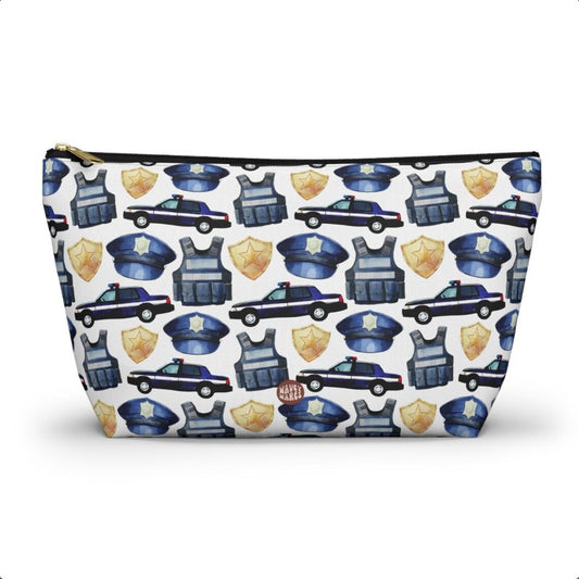 Cute Police Pattern T Bottom white travel zip bag gift for policeman policewoman cop wee woo car badge wife vest aesthetic makeup cosmetic drugs storage case accessory pouch toiletry pencil waveywares wavey wares wavywares wavy wares