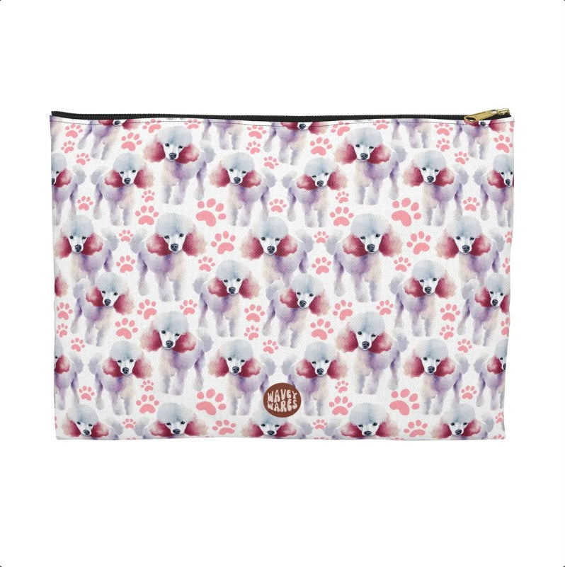 Cute Poodles Pattern flat white makeup zip bag gift for dog lover mom dad best friend her fluffy animal aesthetic travel toiletry drugs storage case accessory pouch cosmetic pencil waveywares wavey wares wavywares wavy wares