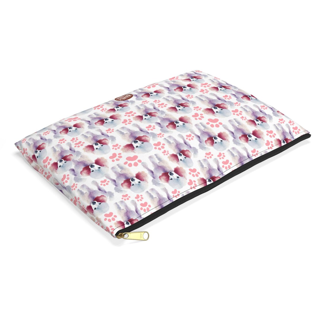 Cute Poodles Pattern flat lay white makeup zip bag gift for dog lover mom dad best friend her fluffy animal aesthetic travel toiletry drugs storage case accessory pouch cosmetic pencil waveywares wavey wares wavywares wavy wares