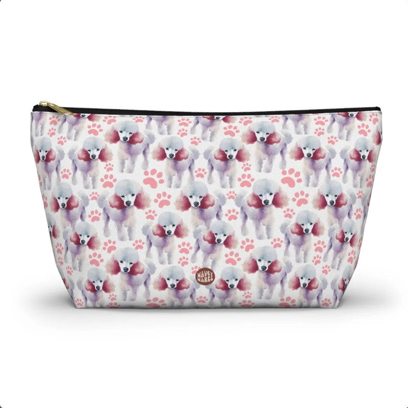 Cute Poodles Pattern T Bottom white makeup zip bag gift for dog lover mom dad best friend her fluffy animal aesthetic travel toiletry drugs storage case accessory pouch cosmetic pencil waveywares wavey wares wavywares wavy wares