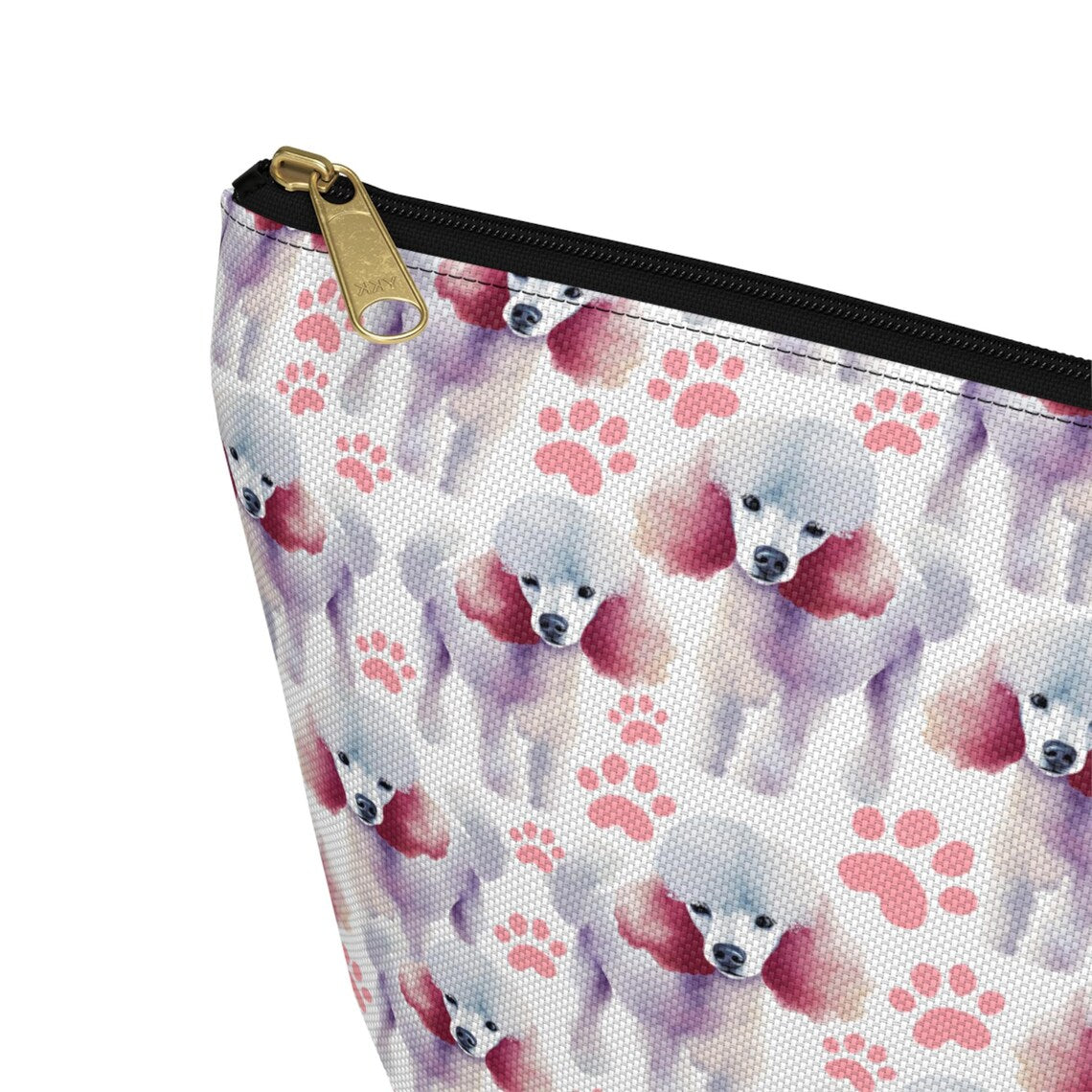 Cute Poodles Pattern zipper white makeup zip bag gift for dog lover mom dad best friend her fluffy animal aesthetic travel toiletry drugs storage case accessory pouch cosmetic pencil waveywares wavey wares wavywares wavy wares