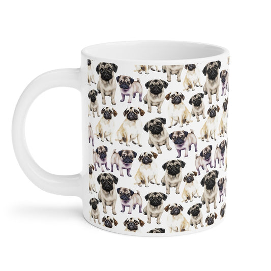 Cute Pugs Watercolor Pattern 20oz white funny large coffee mug gift for dog lover mom dad best friend her fluffy animal aesthetic birthday secret santa Christmas waveywares wavey wares wavywares wavy wares