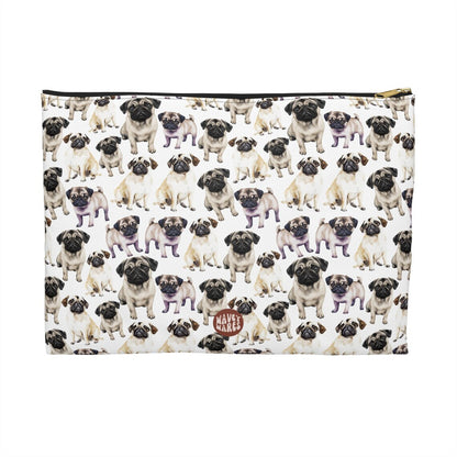 Cute Pugs Pattern flat white cosmetic zip bag gift for dog lover mom dad best friend her fluffy animal aesthetic travel toiletry drugs storage case accessory pouch makeup pencil waveywares wavey wares wavywares wavy wares