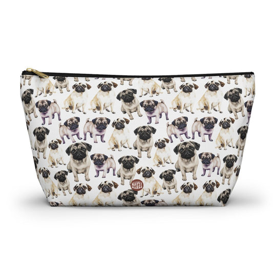 Cute Pugs Pattern T Bottom white cosmetic zip bag gift for dog lover mom dad best friend her fluffy animal aesthetic travel toiletry drugs storage case accessory pouch makeup pencil waveywares wavey wares wavywares wavy wares