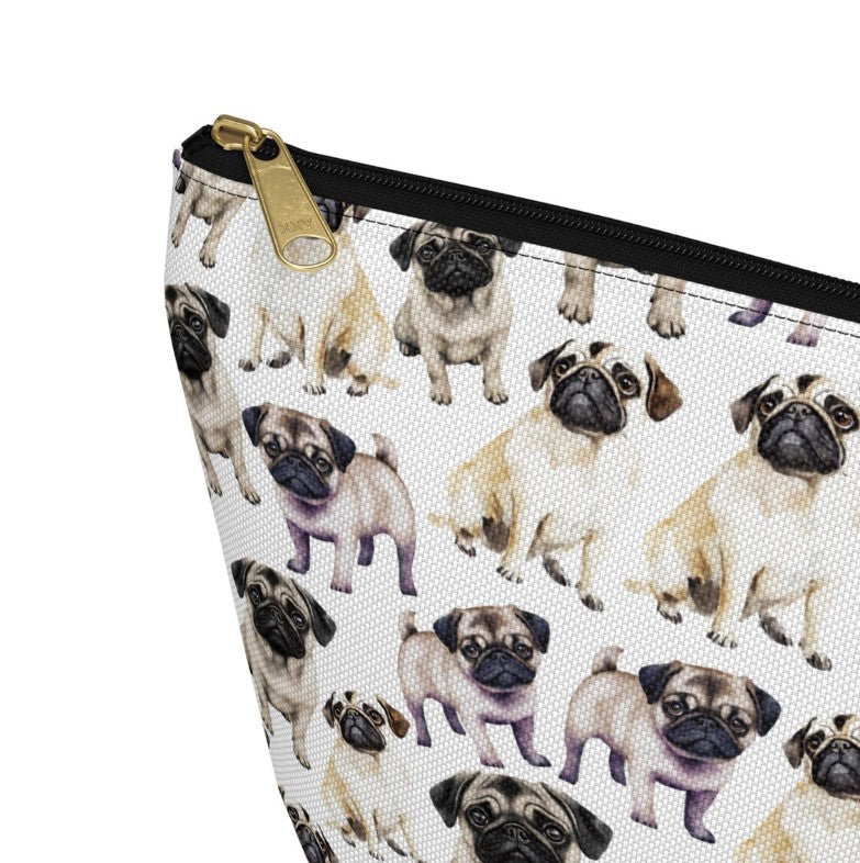 Cute Pugs Pattern zipper white cosmetic zip bag gift for dog lover mom dad best friend her fluffy animal aesthetic travel toiletry drugs storage case accessory pouch makeup pencil waveywares wavey wares wavywares wavy wares