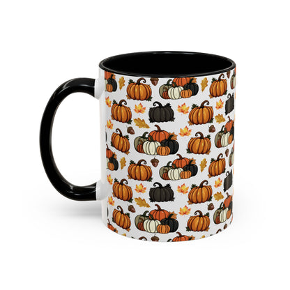 Cute Pumpkins Watercolor Pattern 11oz white with black accent funny large coffee mug gift for halloween enthusiast pumpkin lover October squash fall autumn aesthetic birthday secret santa Christmas waveywares wavey wares wavywares wavy wares