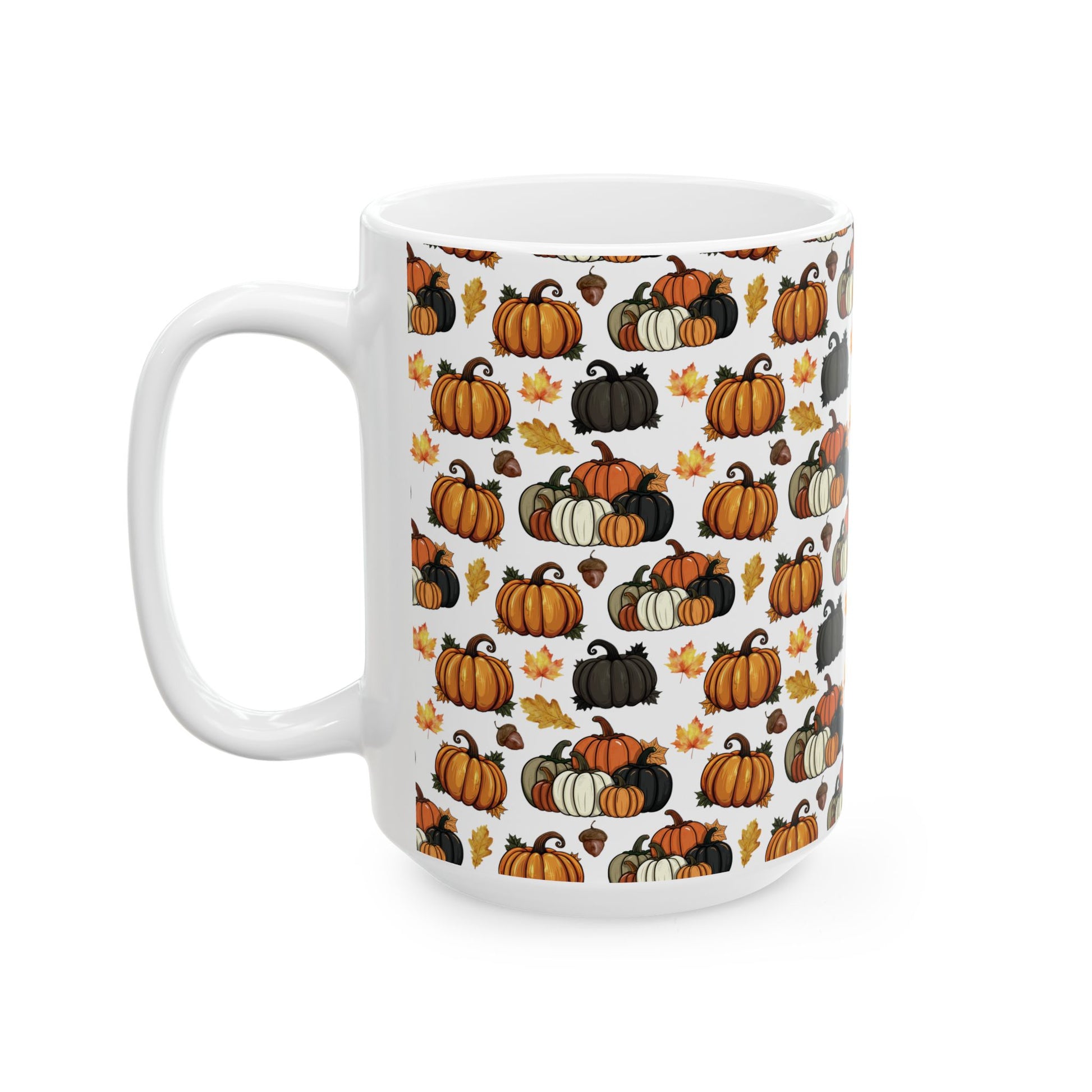 Cute Pumpkins Watercolor Pattern 15oz white funny large coffee mug gift for halloween enthusiast pumpkin lover October squash fall autumn aesthetic birthday secret santa Christmas waveywares wavey wares wavywares wavy wares
