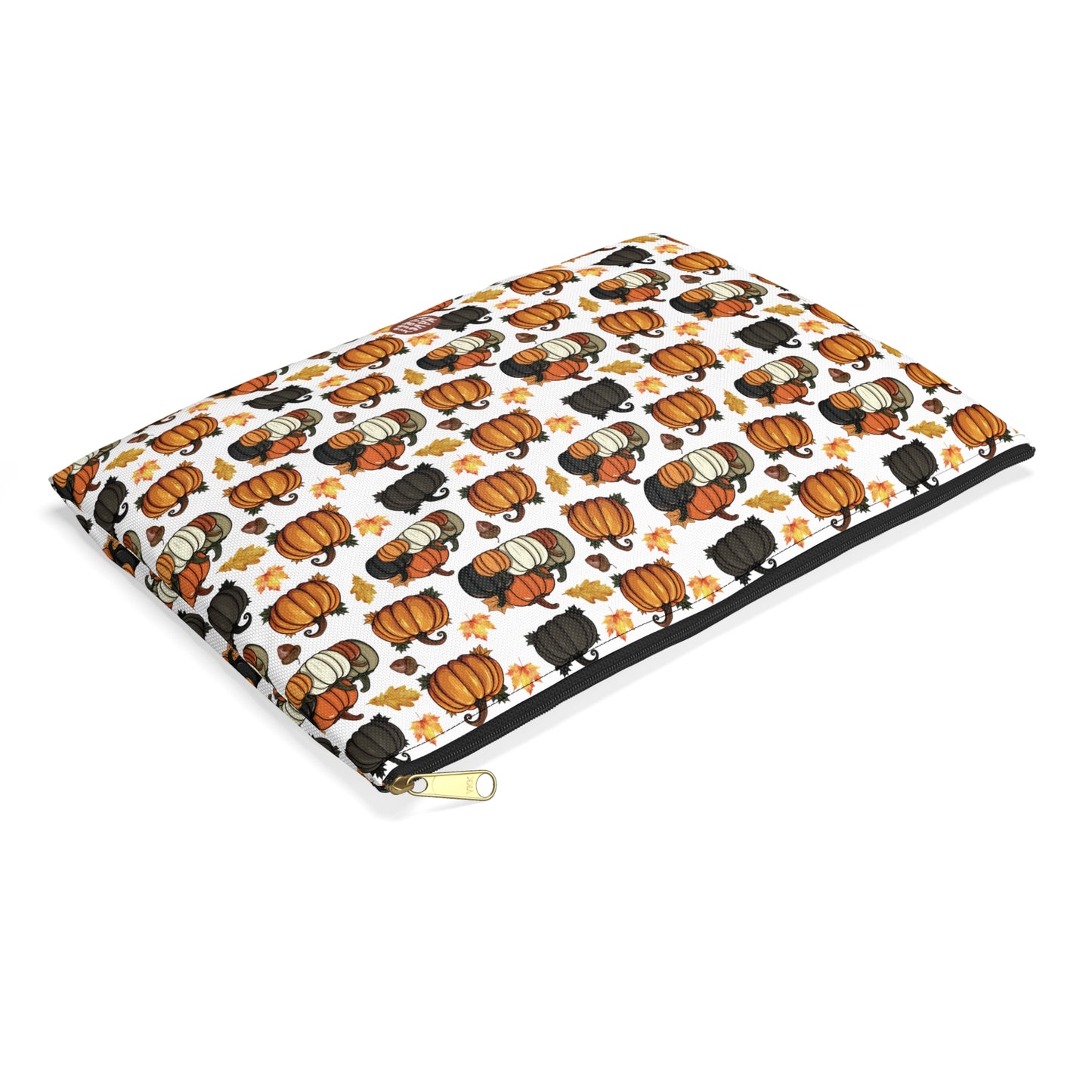 Cute Pumpkins Pattern flat lay white toiletry zip bag gift for halloween enthusiast pumpkin lover October squash fall autumn aesthetic birthday secret santa Christmas travel makeup drugs storage case accessory pouch cosmetic pencil waveywares wavey wares wavywares wavy wares