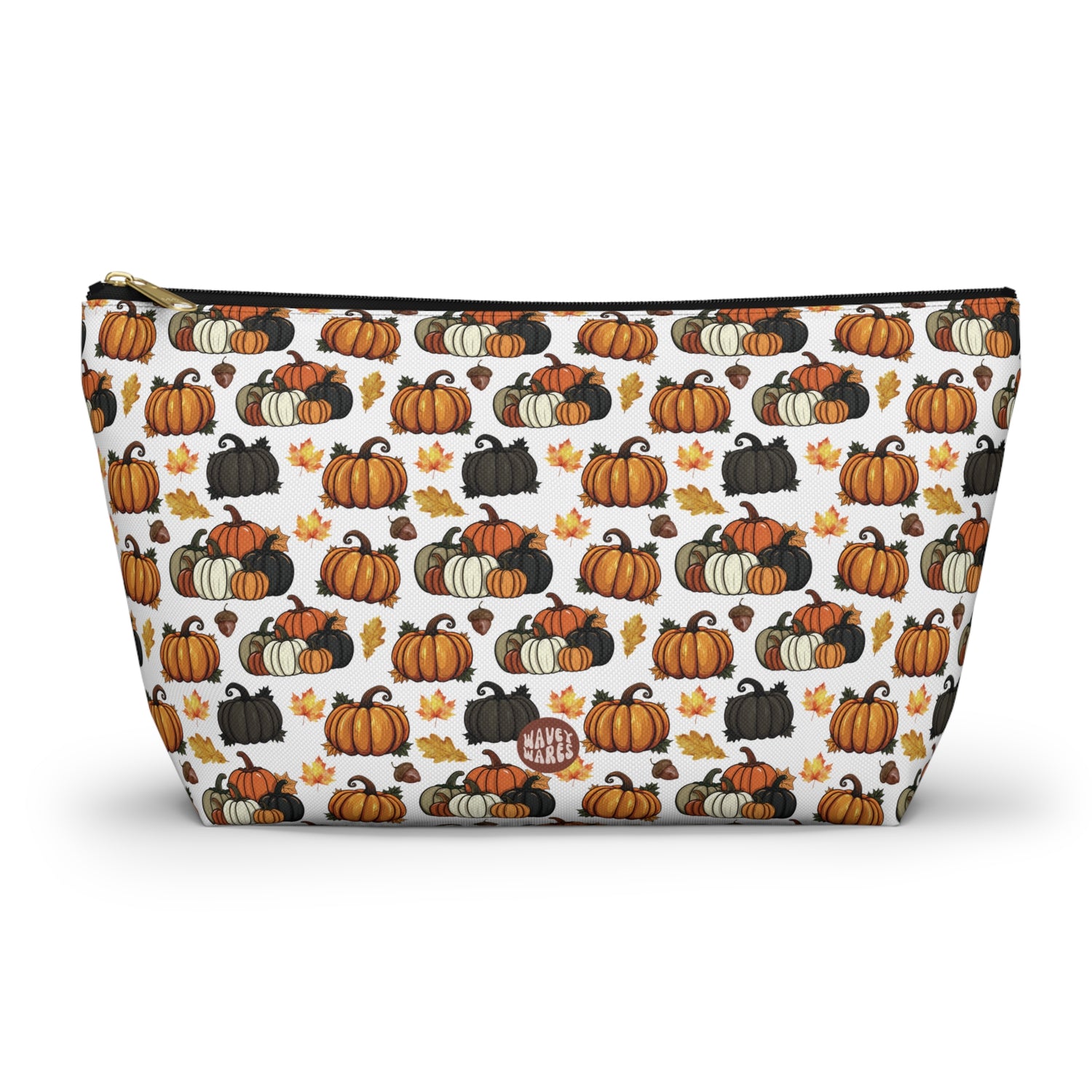 Cute Pumpkins Pattern T Bottom white toiletry zip bag gift for halloween enthusiast pumpkin lover October squash fall autumn aesthetic birthday secret santa Christmas travel makeup drugs storage case accessory pouch cosmetic pencil waveywares wavey wares wavywares wavy wares