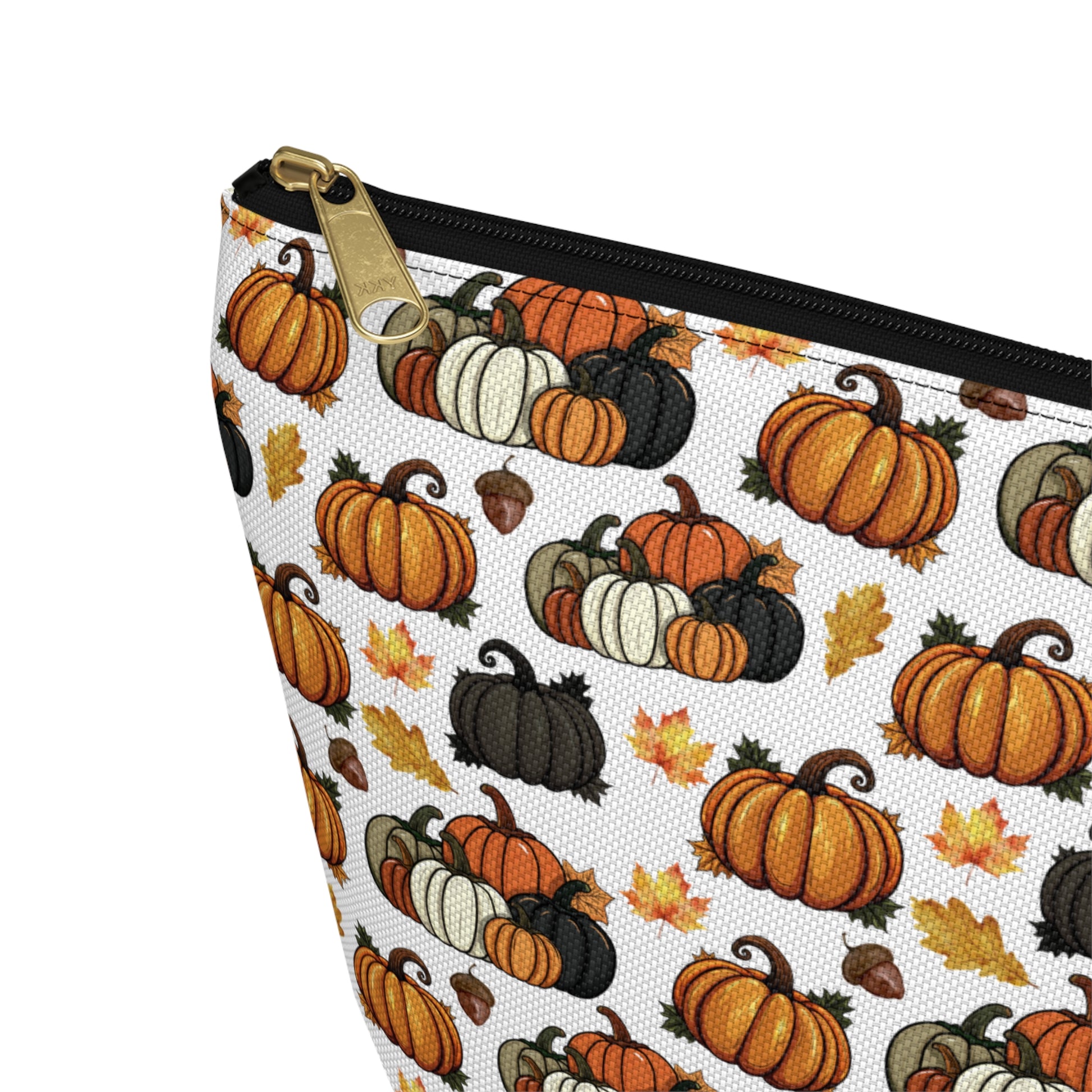 Cute Pumpkins Pattern zipper white toiletry zip bag gift for halloween enthusiast pumpkin lover October squash fall autumn aesthetic birthday secret santa Christmas travel makeup drugs storage case accessory pouch cosmetic pencil waveywares wavey wares wavywares wavy wares